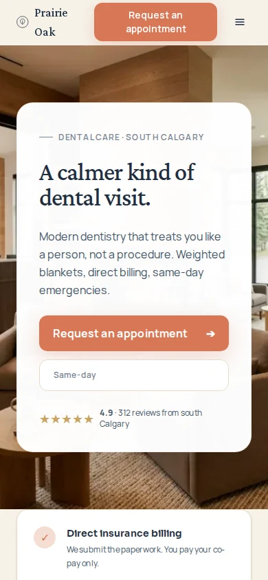 Prairie Oak mobile layout with urgent access and appointment path